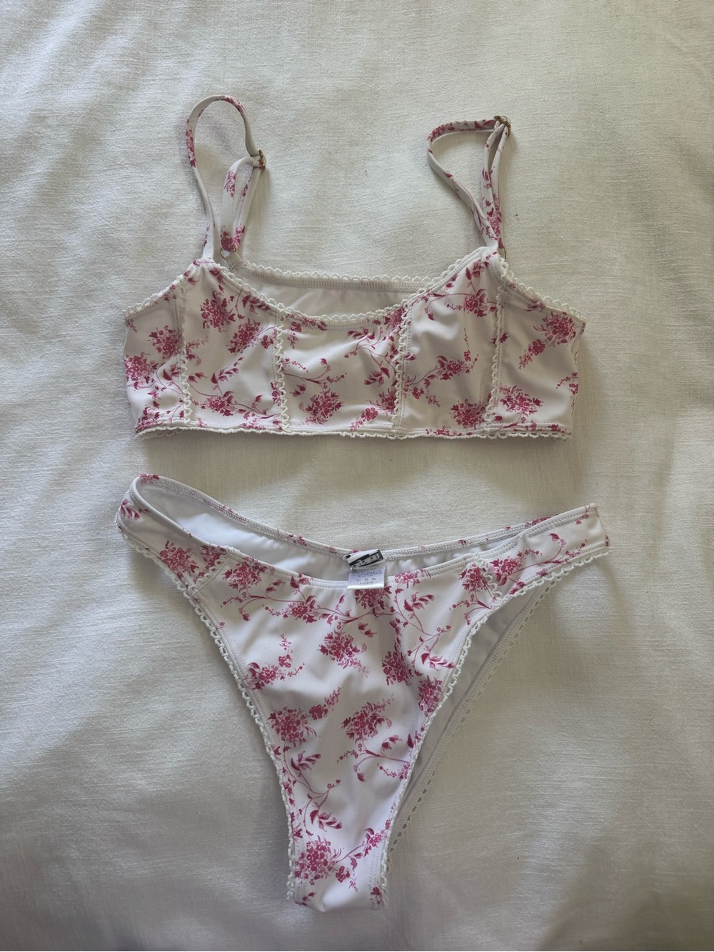 Delicate Floral Bikini Set - White with Pink Floral